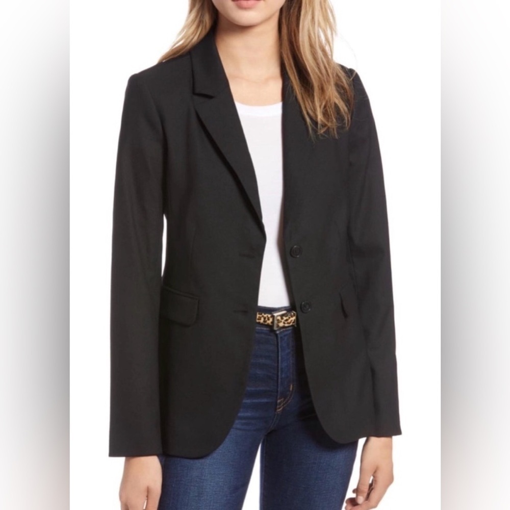 1901 Wool Blend Classic Two Button Black Blazer Size 12 Professional Workwear